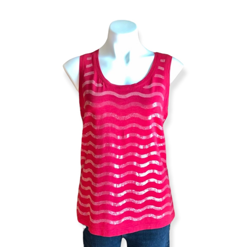 3/$20 ZENERGY BY CHICO’S Size 1 Red Zigzag Stripe Sequin Tank Top Sleeveless